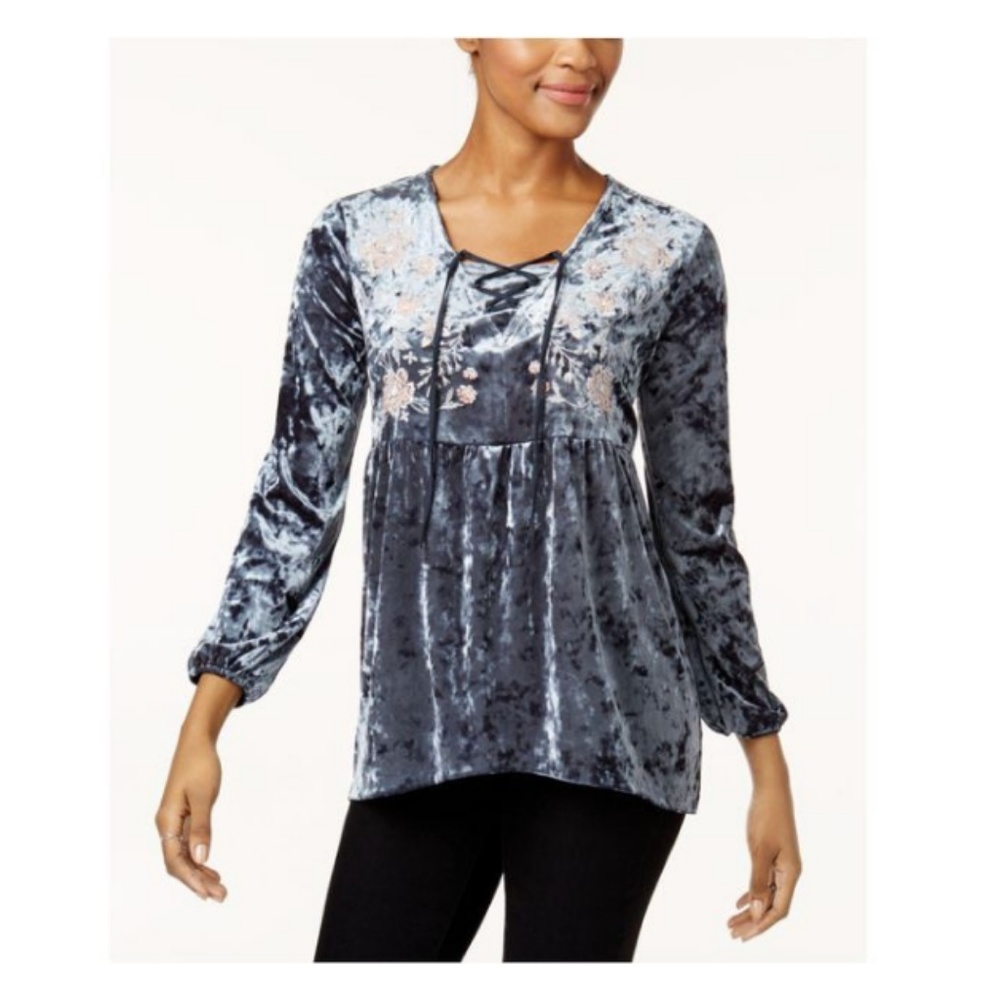 NWT Boho Velvet Embroidered Top
